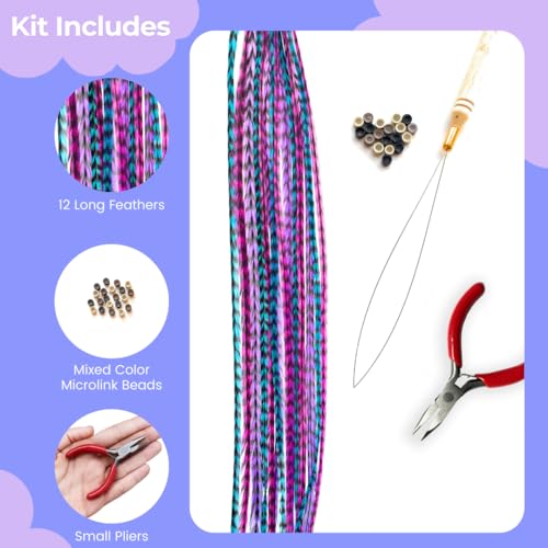Hair Feather Extensions Kit with Beads, Loop & Pliers