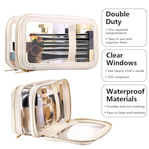 B.ANGEL Clear Makeup Bag, Double Layer Cosmetic Bag Travel Toiletry Bag, Car Make up Bags Organizer with Zipper for Women.(White)
