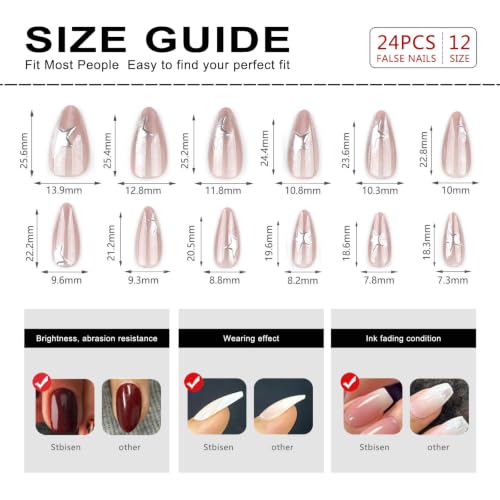 Medium Almond Press On Nails - Nude Pink Cat Eye with Silver Stars