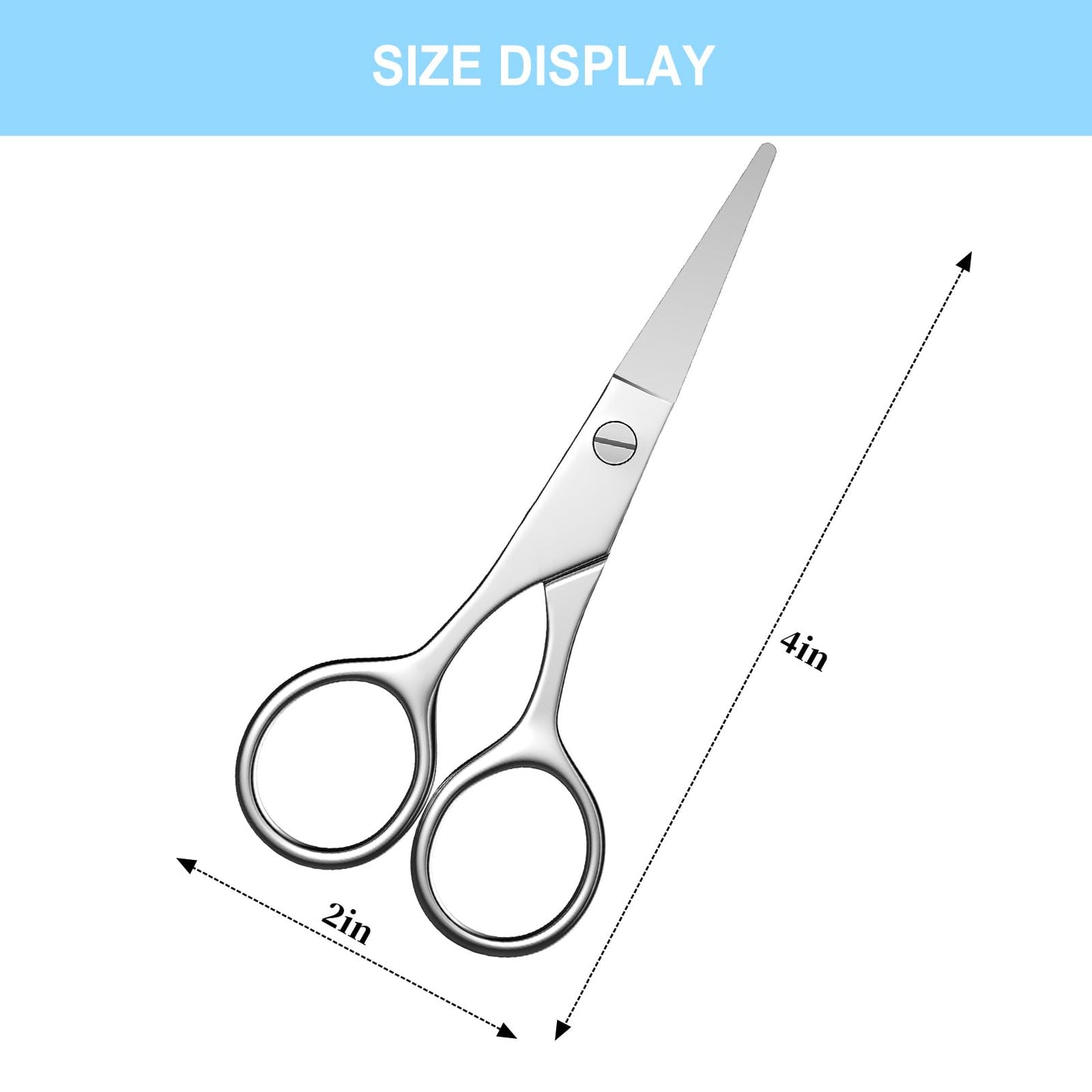 Grooming Scissors, Facial Hair Small Scissors For Men Women - Eyebrow, Nose Hair, Mustache, Beard, Eyelashes and Ear Hair Cutting Scissors- Round Head Safety Scissors For Hair Cutting- Silver.