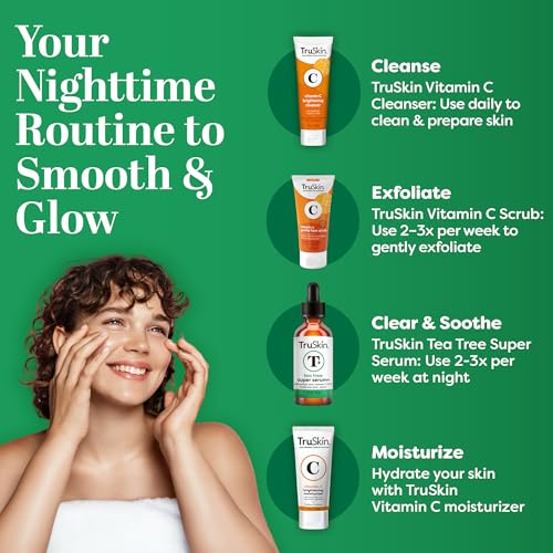 TruSkin Tea Tree Oil Acne Treatment Serum for Face ? Salicylic Acid, Niacinamide, Vitamin C & Retinol ? Clarifying Super Facial Serum for Acne-Prone Skin & Pores, 1 Fl Oz