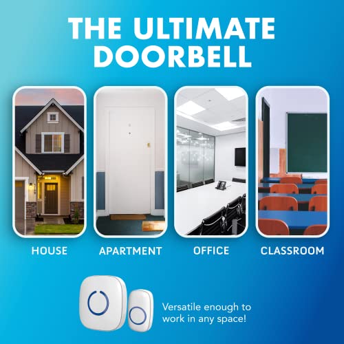 SadoTech Wireless Doorbell for Home - Battery Operated, 1000 Feet, Wireless Door Bell w/LED Flash, 1 push button + 1 receiver, Matte Black