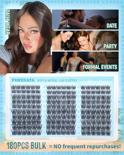 PHKERATA Wispy Lash Clusters Natural Eyelash Extensions C Curl (10-16mm, 36/54 Pcs)