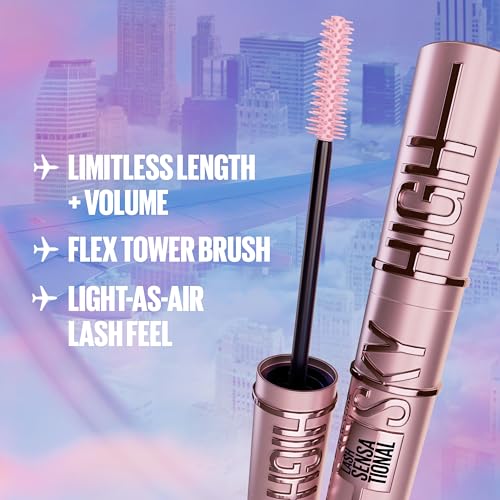 Maybelline Lash Sensational Sky High Washable Mascara + Boosting Lash Primer Makeup Bundle, Includes 1 Mascara in Blackest Black and 1 Eyelash Primer in Soft Black