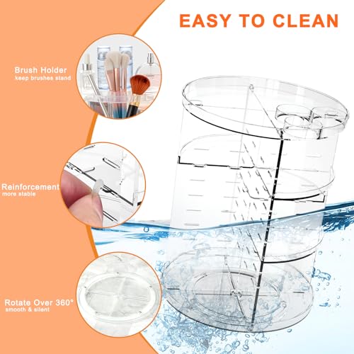 Rotating Makeup Organizer with 8 Adjustable Layers & Brush Holder