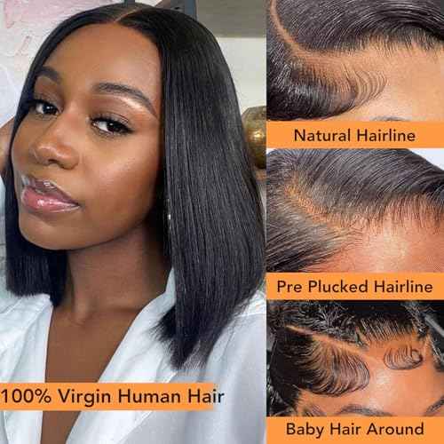 Bob Wig Human Hair 14 Inch Straight Bob Wig Human Hair 180% Density 13x4 Lace Front Wigs Human Hair Natural Color Glueless Wigs for Black Women