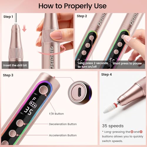 Delanie Professional Nail Drill 35000 RPM Cordless Efile