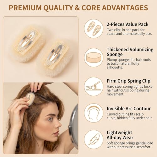 Hair Volume Clip Set - 2 Pcs Beige Bump It Up Inserts for Styling