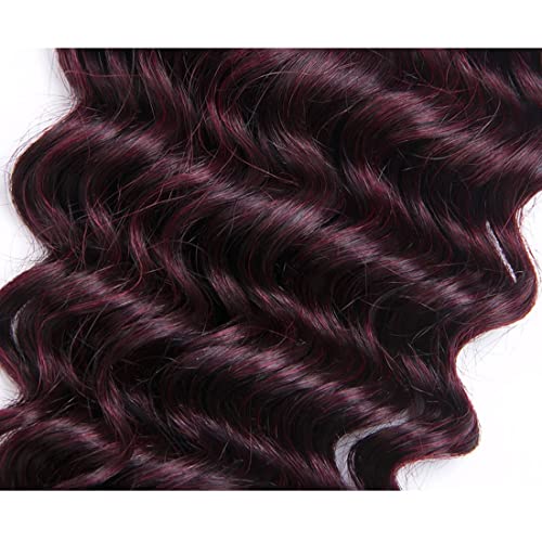 22 Inch Ombre Deep Wave Human Hair Bundle - T1B99J Burgundy