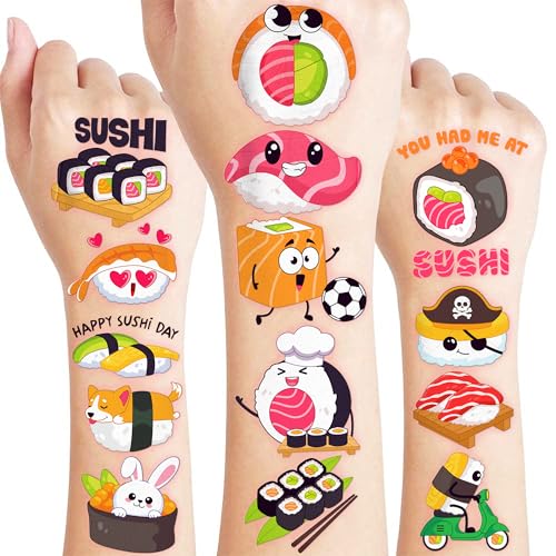 96 Sushi Temporary Tattoos for Kids | Kawaii Party Favors