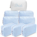 8-Piece Bridesmaid Makeup Bags Set | Seersucker Cosmetic Pouch Bulk