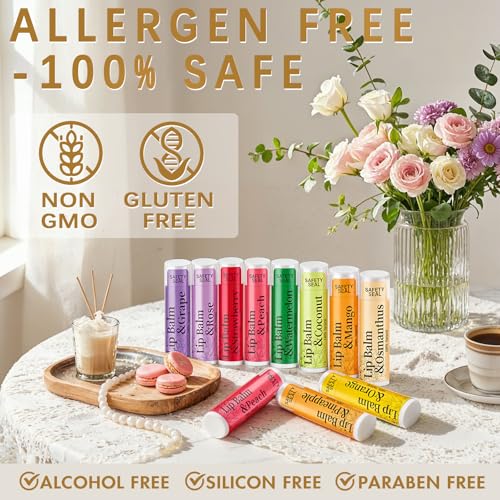 320 Pcs Lip Balm Bulk- Natural Moisturising Organic Set for Cracked Lips, 12-Flavored Professional Pack Bulk Gifts Valentine Party Favors (4.2g/0.15oz)