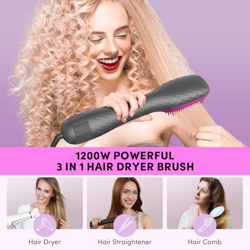 Longyu 3-in-1 Hair Dryer Brush & Straightener 1200W