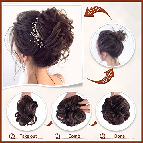 SOFEIYAN Claw Clip Messy Bun Wavy Curly Hair Piece Chignon Ponytail Hairpieces Synthetic Tousled Updo Hair Extensions Scrunchie Hairpiece for Women, Gray and White Tips