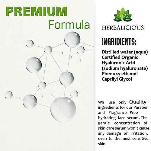 Herbalicious Hyaluronic Acid Serum ? Hyaluronic Acid Serum for Face ? Paraben-Free Pure Hyaluronic Acid ? Moisture Boost Hydrating Serum ? Anti-Aging Serum for Fine Lines, Wrinkles ? 2oz