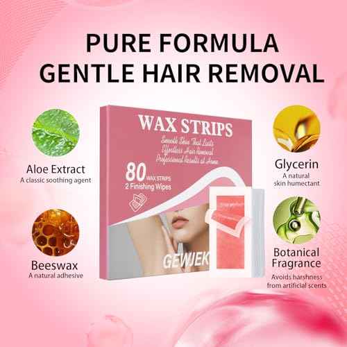 80PCS Wax Strips for Hair Removal, Waxing Kit for Women, Eyebrow Wax Strips & Facial Hair Removal, Sensitive Skin Friendly, Multi-Use on Face, Legs, Bikini Area, Long-Lasting Smoothness