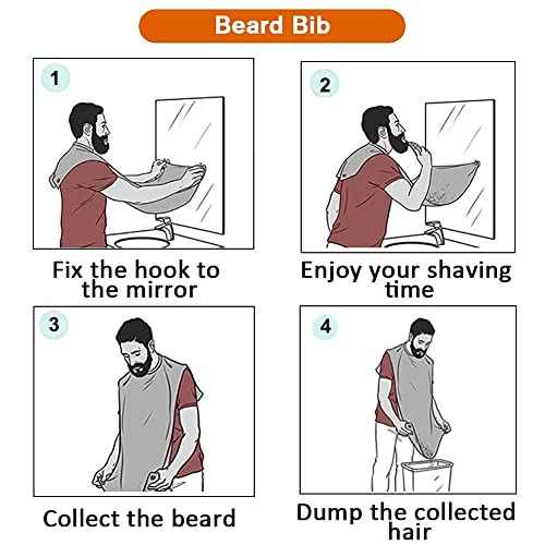 Beard Bib Apron for Men, Christmas Day Gift Beard Trimming Catcher Bib for Shaving & Hair Clippings, Waterproof Non-Stick Hair Catcher Grooming Cloth with 2 Suction Cups(White)