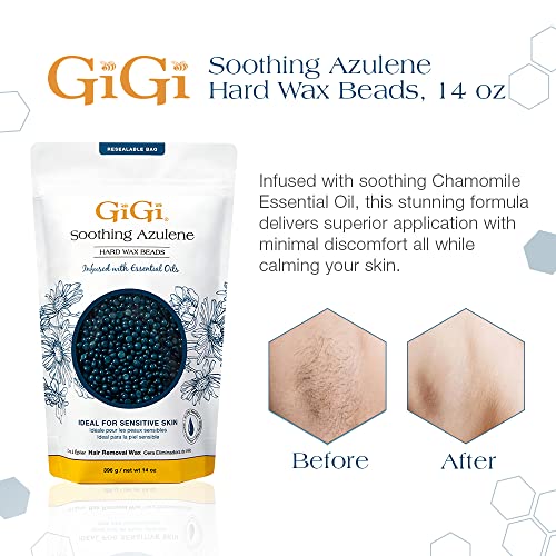 GiGi Soothing Azulene Hard Wax Beads & Refill Can 14 oz, Large Wax Sticks Applicators, 100 pcs ? All-in-One Hair Removal for Sensitive Skin, Waxing Kit for Women