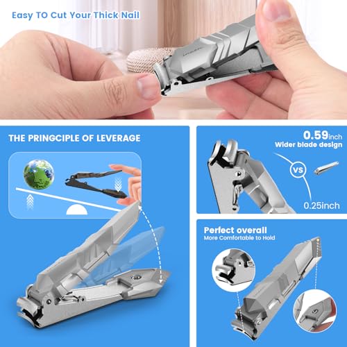 Toenail Clippers for Thick Nails for Seniors| INXEN Ergonomic Heavy Duty Angled Head Nail Clippers with Catcher | Premium Steel Wide Opening Fingernail Clippers Nail Cutter for Men & Women