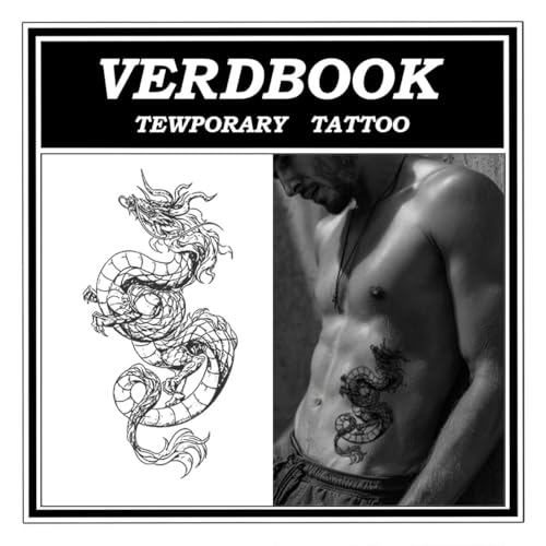 Waterproof Temporary Tattoos: 2-Sheet Tattoo Kit with Realistic Body Stickers, Semi-Permanent Tattoos for Adults Lasting 7-15 Days ? Safe for Men & Women, Mountain Coil Dragon