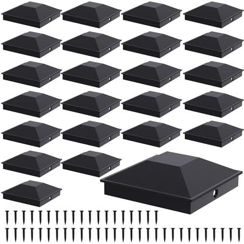 Goovilla 4x4 Inch Black Fence Post Caps 24 Pack with Screws - Fits 3.5-3.6" Posts