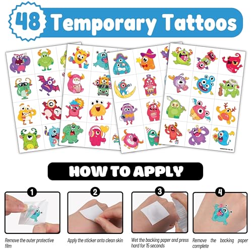 Monster Party Favors Set - 72 Pc Bundle with Balloons & Tattoos