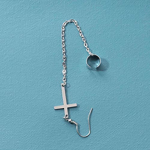 Vintage Silver Cross Chain Dangle Earrings
