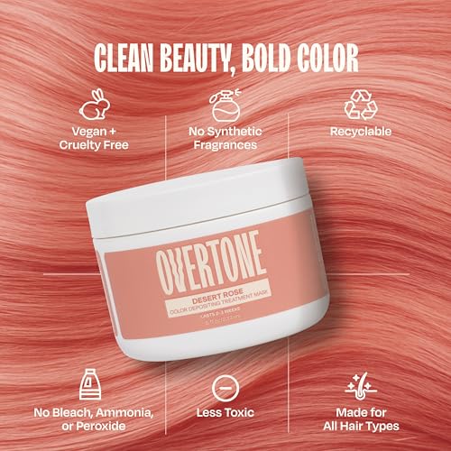 oVertone Rose Gold Color Depositing Hair Mask 8 oz - Vibrant Semi-Permanent Hair Treatment