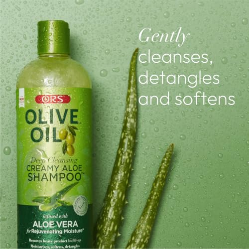 ORS Olive Oil Deep Cleansing Creamy Aloe Shampoo infused with Aloe Vera for Rejuvenating Moisture 16 Ounces (Pack of 3)