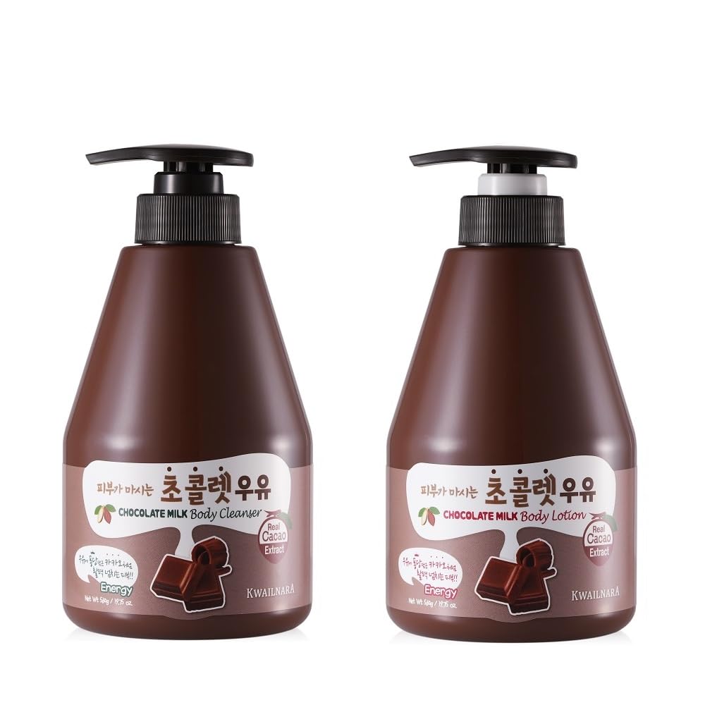 WELCOS KWAILNARA Milk Body Cleanser and Body Lotion Set (560 g / 19.75 oz. each) (Chocolate Milk)