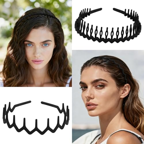 10 Pack Black Matte Zigzag Non-Slip Headbands for Women & Men