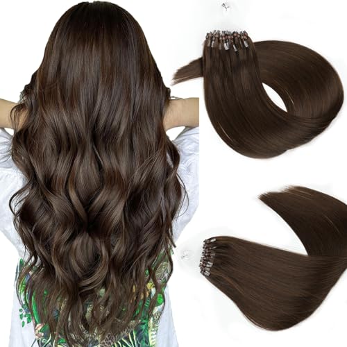Microlink Hair Extensions Human Hair Chocolate Brown 16inch 50g/pack Micro Loop Microbead Hair Extensions Real Smooth Human Hair Cold Fusion For Women