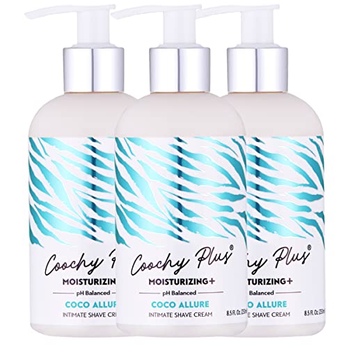 Coochy Plus Intimate Shaving Cream MOISTURIZING Plus COCO ALLURE For Pubic, Bikini Line, Armpit - Rash-Free With Patent-Pending Formula ? Prevents Razor Burns & Bumps, In-Grown Hairs, Itchiness 3 Pack