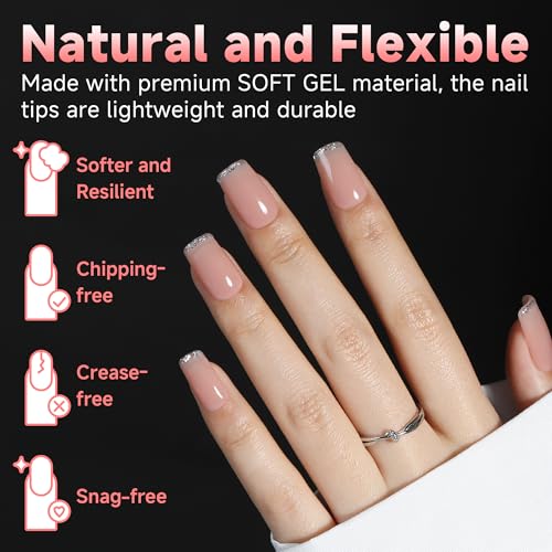 UNA GELLA 600 Pcs Short Square Gel Nail Tips - Pre Etched Full Cover