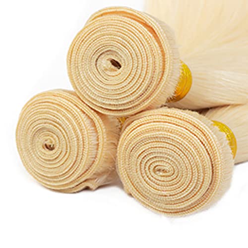 AuokMar Blonde S 30 32 34 Inch 613 Straight Human Hair Bundles Double Weft - Soft & Natural