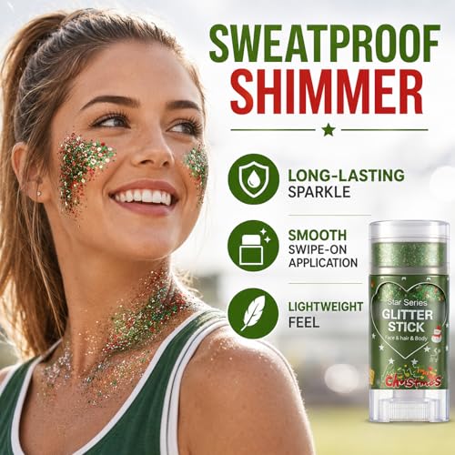 Sulily Green & Red Brazil Face Glitter Stick for World Cup Fans, Party & Sports Events