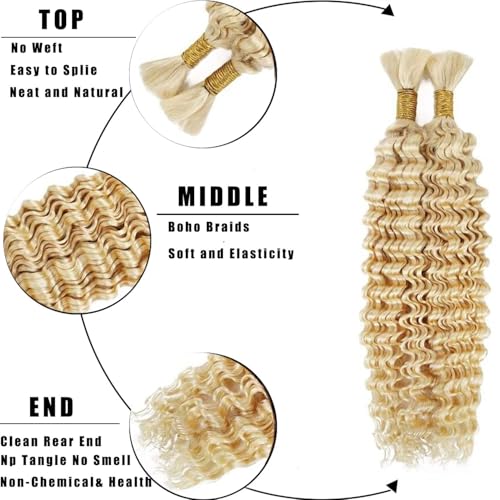613 Honey Blonde Deep Curly Human Braiding Hair Extensions - 22 Inch
