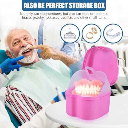 2 Pack Colors Denture Bath Case Cup Box Holder Storage Soak Container with Strainer Basket for Travel Cleaning (Pink and Purple)