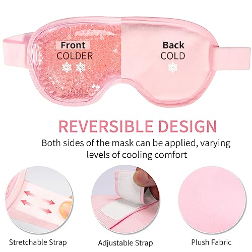 Cooling Eye Mask with Gel Bead, Reusable Cold Compress Ice Pack Sleeping Eye Cooling Pads for After Eyelid Surgery, Puffiness, Puffy Eyes, Headache, Migraine Relief (Pink)