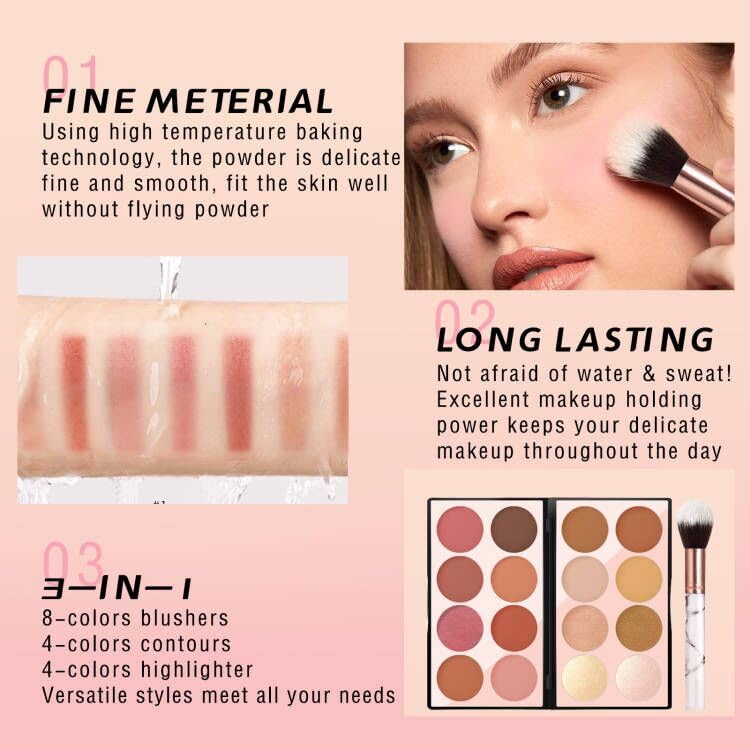 NewBang 16 Colors Blush Contour Highlighter Palette with Brush