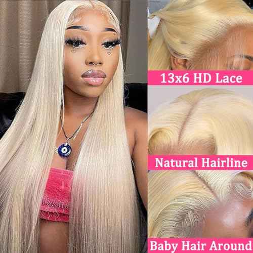 26 Inch 613 13x6 Lace Front Wig Human Hair 200 Density 613 Lace Front Wig Human Hair Straight Blonde Wig Human Hair 13x6 HD Lace Frontal Wigs Human Hair Pre Plucked With Baby Hair
