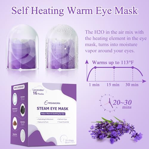 FRSHMORN 16 Packs Steam Eye Mask, Heated Eye Mask for Sleeping, Warm Compress for Eyes, Self Heating Disposal Eye Mask Comfortable Sleep Mask for Home, Office, Spa, Travel Essentials (Chamomile)