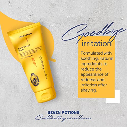 Seven Potions Post Shave Balm for Men ? Calms Skin Irritation, Retains Moisture ? Soothing, Hydrating, Lightweight Formula ? Natural, Vegan, Cruelty-Free Aftershave Lotion (3.4 FL OZ)