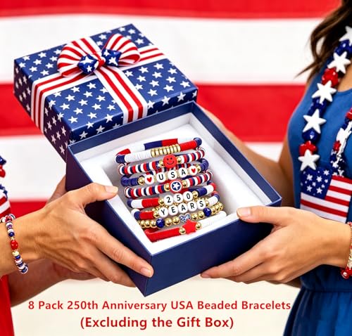 4th of July Patriotic Beaded Bracelets Set for Women - 8 Pack