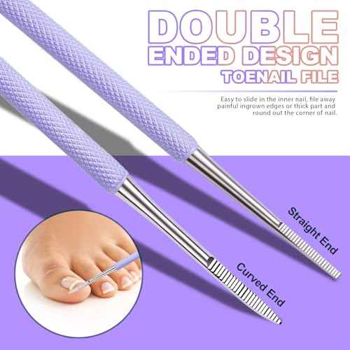 Teenitor Upgraded Ingrown Toenail File and Lifters, Pedicure Tools for Feet, Professional Ingrown Toenail Tool Ingrown Toenail Removal Kit, Purple