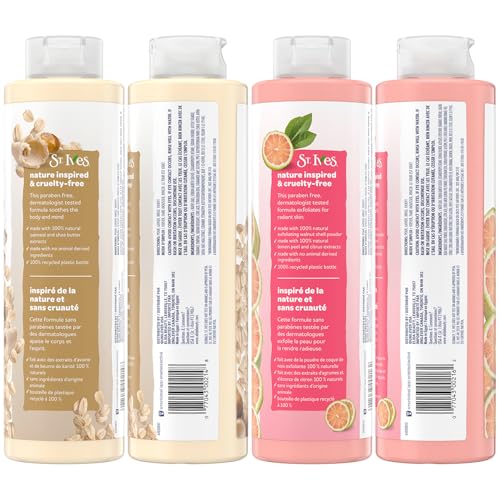 St. Ives Body Wash Variety 2-Pack, Soothing Oatmeal & Shea Butter + Exfoliating Pink Lemon & Mandarin Orange, 100% Natural Extracts, Cruelty-Free, 22 Oz Ea