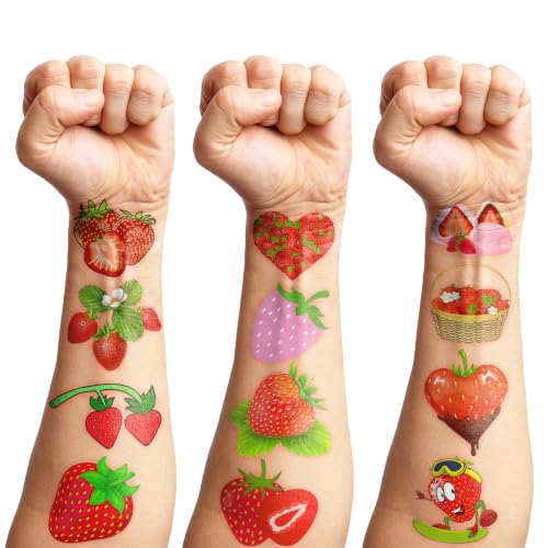 90 PCS Strawberry Temporary Tattoos for Kids | Waterproof Party Favors