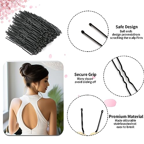 U Shaped Hair Pins - 100PCS Black Hairpins for Women & Kids, 2.4 Inch Hair Accessories with Storage Box - Hairdressing & Styling