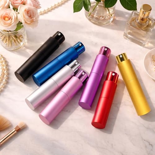 Huizata 10ml Travel Perfume Bottle Set - Refillable Twist-Up Atomizers, Blue & Silver (2-Pack)