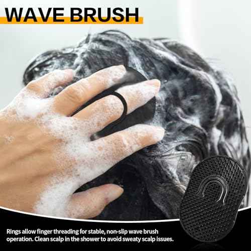 2PCS Wash Shampoo for Black Men - 360 Waves Shampoo for Men Hydration Enhance Shampoos Biotin Hair Growth Shampoos with Wave Comb Hair Brush- Strengthens Hair Promote Growth Nourishes (12 FL OZ)
